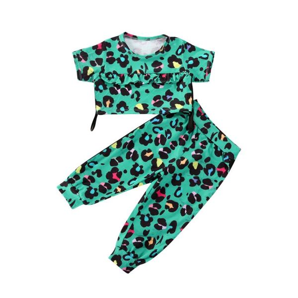 

1-5years 2pcs short sleeve t-shirt trousers leopard print ribbed closure summer child clothing, White