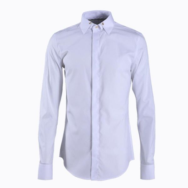 

2020 gold buckle craft collar brand male shirt hong kong brand men's wear long sleeve shirt male, White;black