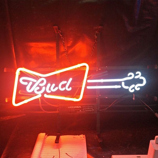 

personalize bud neon beer sign design real advertising bar home decoration art gift display neon light metal frame 17'' 24'&#