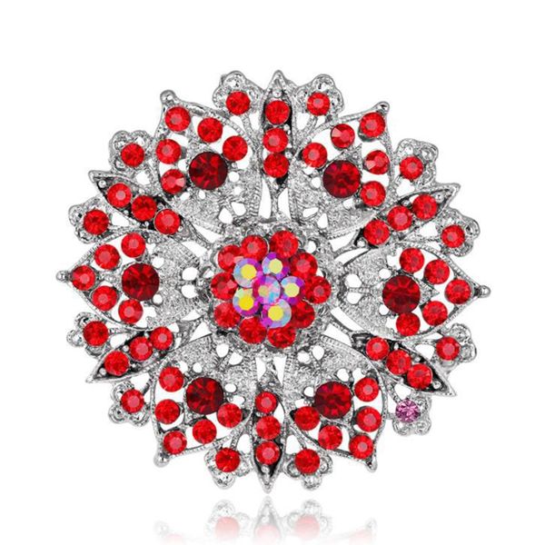 

silver plated large size alloy and red rhinestone crystal vintage brooch, Gray