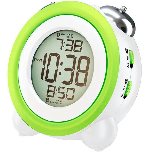 

digital alarm clock with nightlight,2 alarms,optional weekday mode, snooze fuction,super loud for kids and heavy sleepers(green