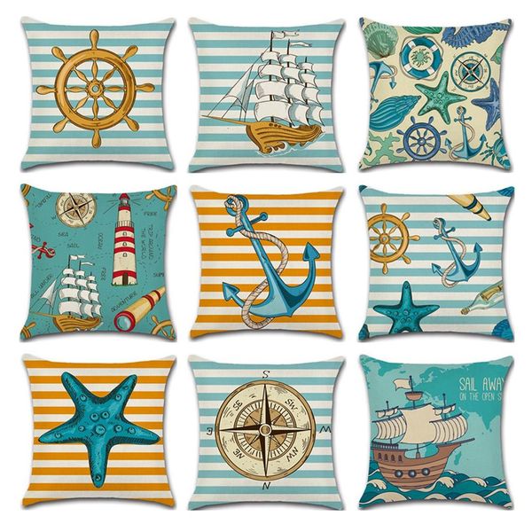 

sea style cushion cover ship cotton linen pillow case home car sofa decorative pillowcase sea style pillow cover almohada zt87