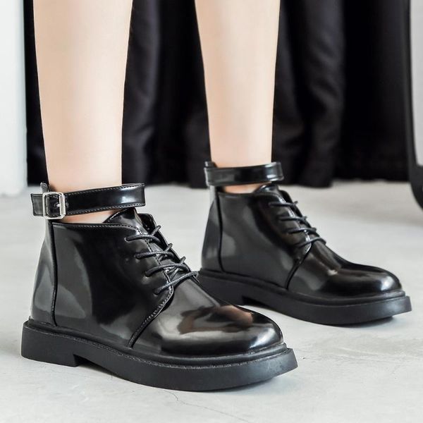 

sagace boots женщин из натуральной кожи на шнуровке голеностопного combat black boots flat square пятки вскользь кожаные ботинки short tube