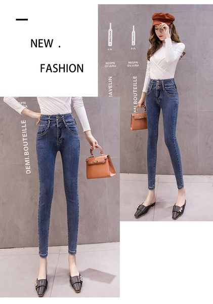 

navy blue female wide-legged pants jeans tide nine points loose straight