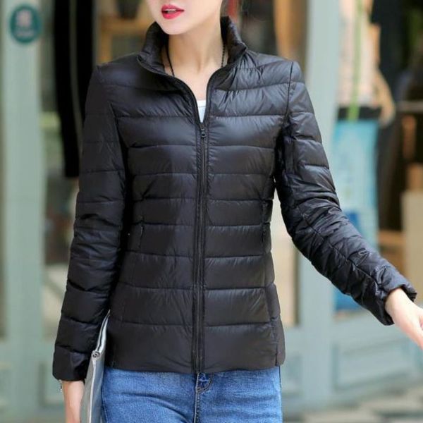 

women autumn winter cotton short light down fashion casual coat cotton jackets, Black