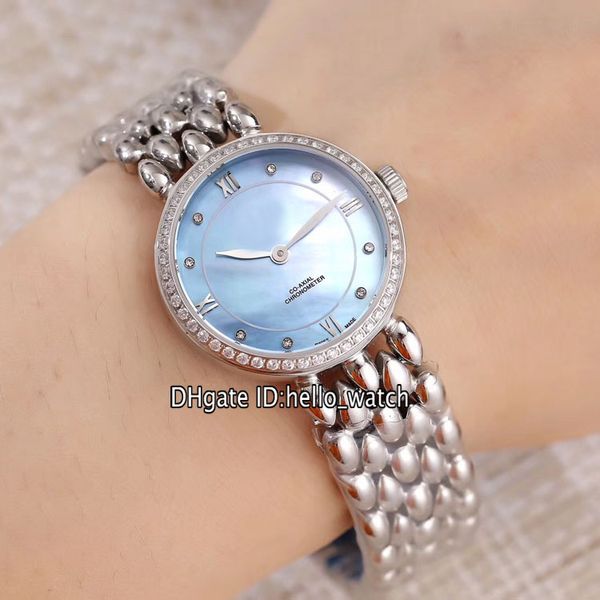 

fashion lady watches 28mm 424.10.27.60.53.001 blue conch dial swiss quartz womens watch stainless steel bracelet diamond bezel new watches, Slivery;brown