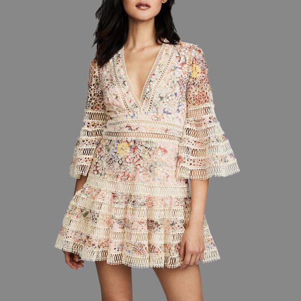 

пэчворк полые сексуальное платье высокое качество платье оборками летняя мода женская одежда печати кружева v-образным вырезом flare рука, Black;gray