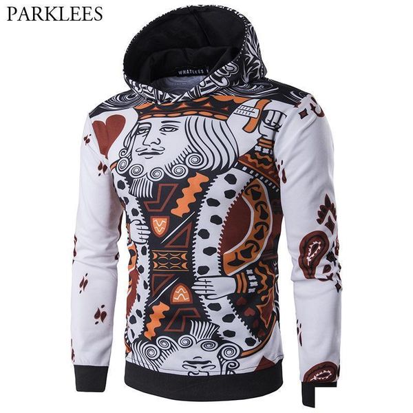 

men hooded sweatshirt 3d playing card pattern men hoodies printed fashion mens hoody casual hip hop hoodie streetwear hombre, Black