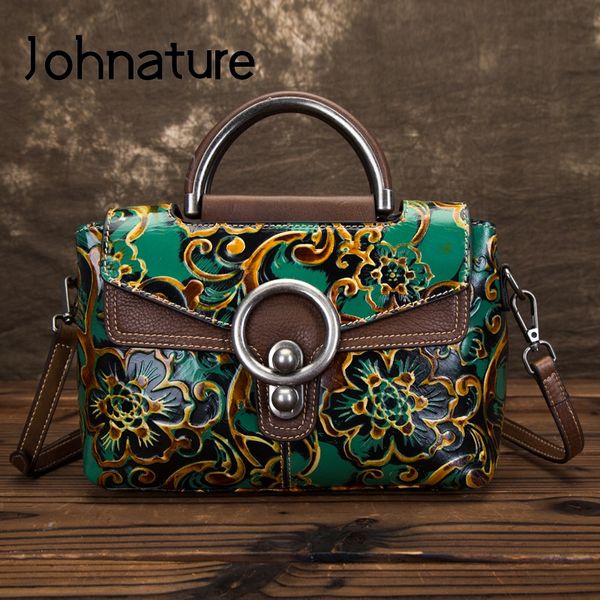 

johnature retro genuine leather small women bag luxury handbags 2019 new handmade embossing leisure shoulder & crossbody bags