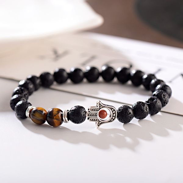 

2019 women's retro tibetan black lava stone beads silver hand alloy bracelet men vintage buddhist meditation jewelry