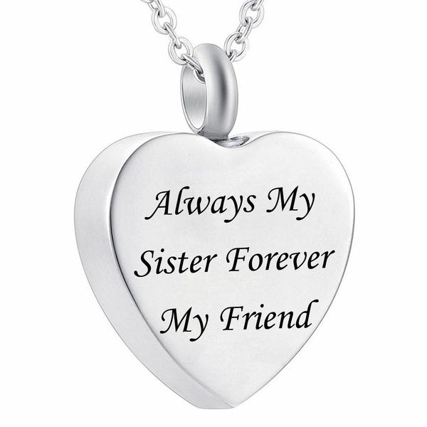 

round/heart pendant cremation jewelry necklace with funnel filler kit ashes keepsake memorial necklace - always my sister forever my friend, Silver