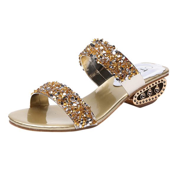 

women's ladies sequins bling low heel beach sandals roman solid outsid simple high heel pumps shoes big size, Black