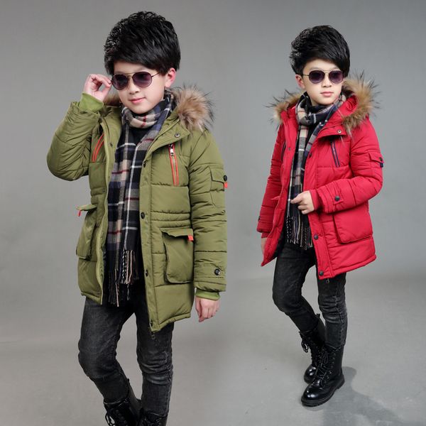 

2019 kds winter jackets boys fur hooded baby boys coats thick warm children's parkas windproof outerwear for 14, Blue;gray