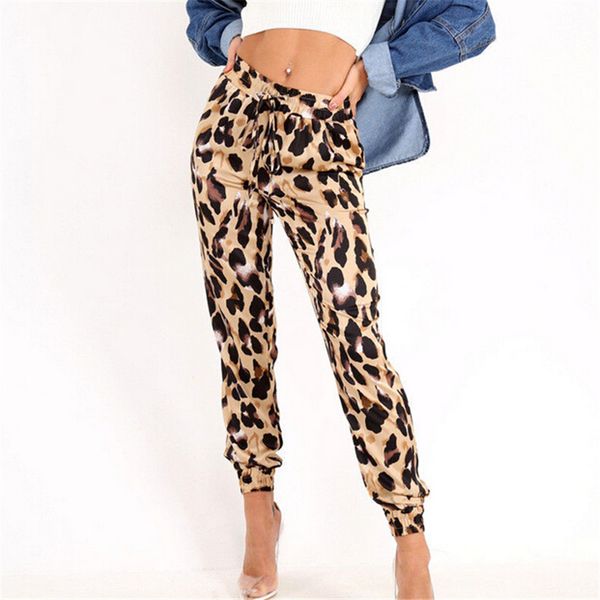 

fashion women high waist casual pants 2019 new spring autumn leopard printed pants loose trouser elegant female trousers s-xl, Black;white