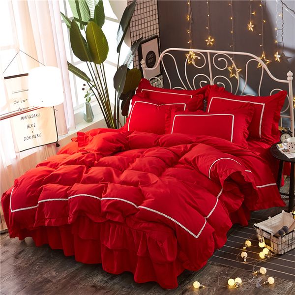 Luxury Lace Wedding Bedding Set Good Quality King Queen Size Bed