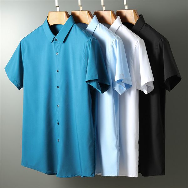 

mens dress shirts 2020 summer new solid color short sleeve business casual simple shirt, White;black