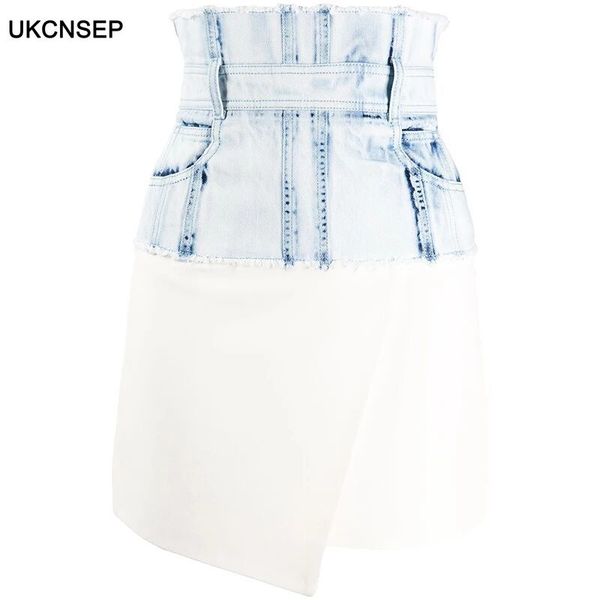 

2020 дизайнер юбка casual асимметричный колен denim лоскутная юбка, Black