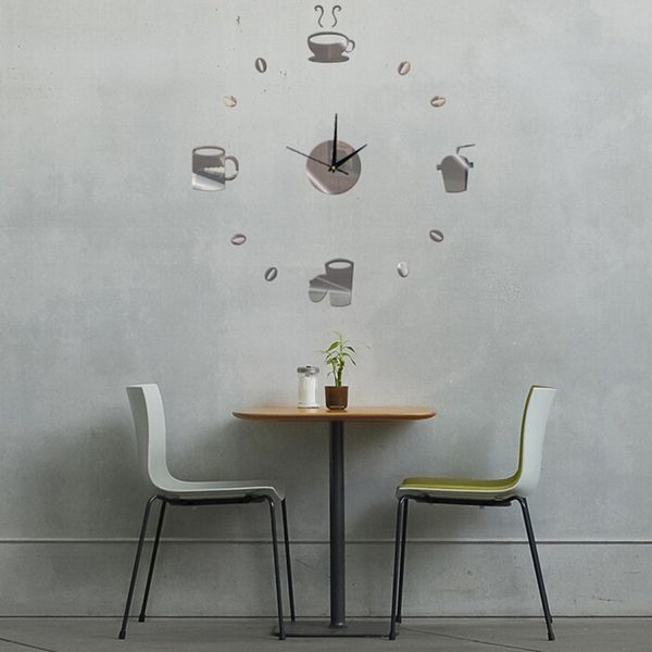 

home living room kitchen diy wall sticker art coffee cups mirror surface interesting decorations delicate clock design office