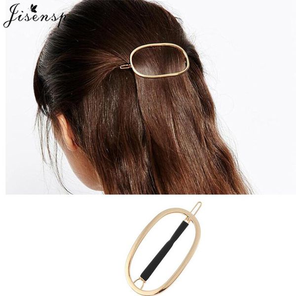 

jisensp new arrival fashion woman hair accessories hair clip pin metal geometric alloy hairband oval hairgrip barrette, Golden;white