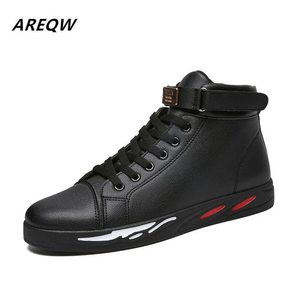 

2019 spring and autumn solid color high to help new men's casual shoes fashion flat bottom trend comfortable wear men's shoes, Black
