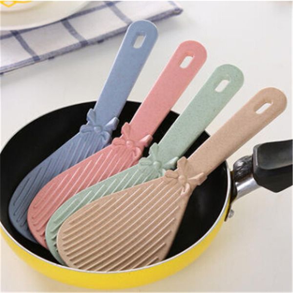 

modern kitchen supply meal rice spoon with cute bowknot decorated wheat smell eco-friendly dinner spoon