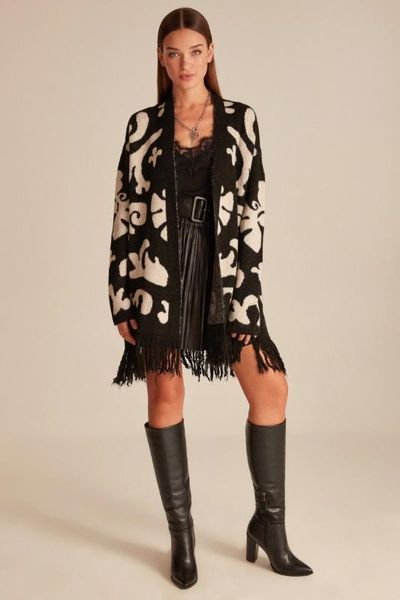 

joinus knitted cardigan with tassels detail woman anthracite, Black;brown