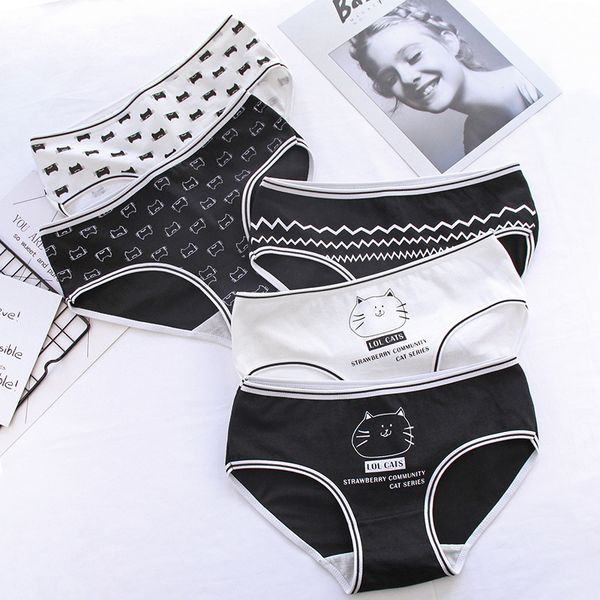 

New Teenage Underpants Cat Printed Young Girl Briefs Black White Panties Girl Cotton Panties Kids Underwear A29