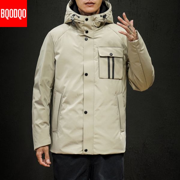 

205g-300g white duck down jacket coat winter men hooded streetwear oversized overcoat male thick army snow warm jackets, Black