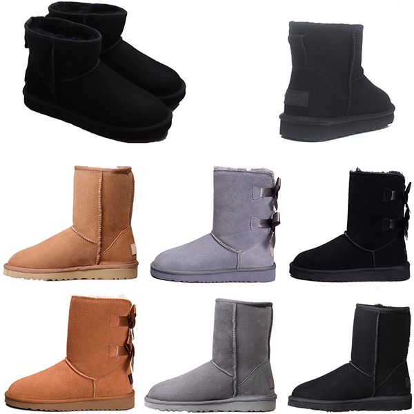 

new designer shoes winter australia warm snow boots nice tall boots pink bowknot women's mini bailey bow knee boots ing, Black