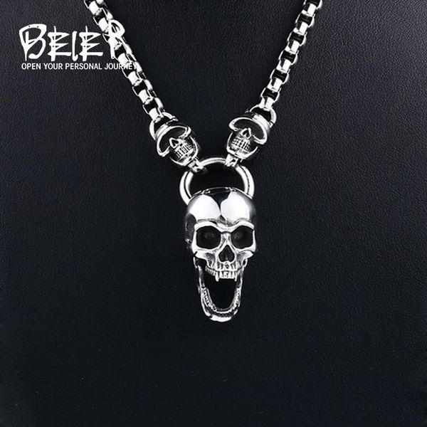 

beier 316l stainless steel unique design viking sheep head skull men's pendant necklace jewelry, Silver