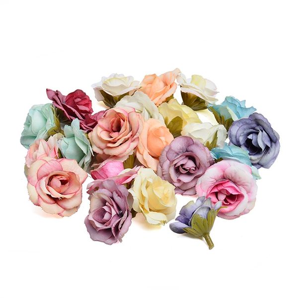 

new 10pcs/lot artificial flower 4cm silk rose flower head wedding party home decoration diy wreath scrapbook gift box craft