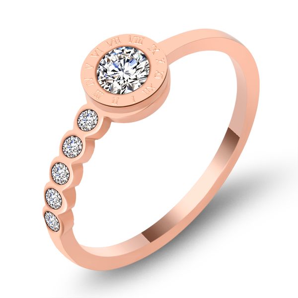 

round cz crystal roman numeral ring with five small zirconia row love ring stainless steel rose gold wedding jewelry gift, Slivery;golden