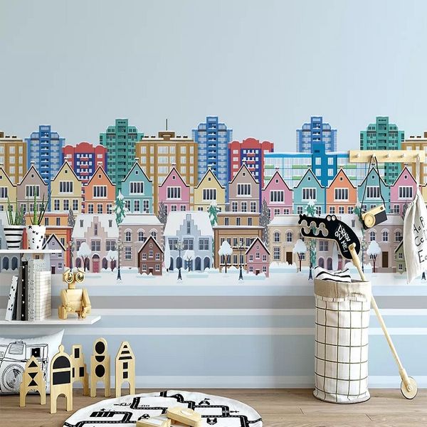 

custom large mural 3d wallpaper nordic modern cartoon city house snow child bedroom mural tv back wall decor deep 5d embossed