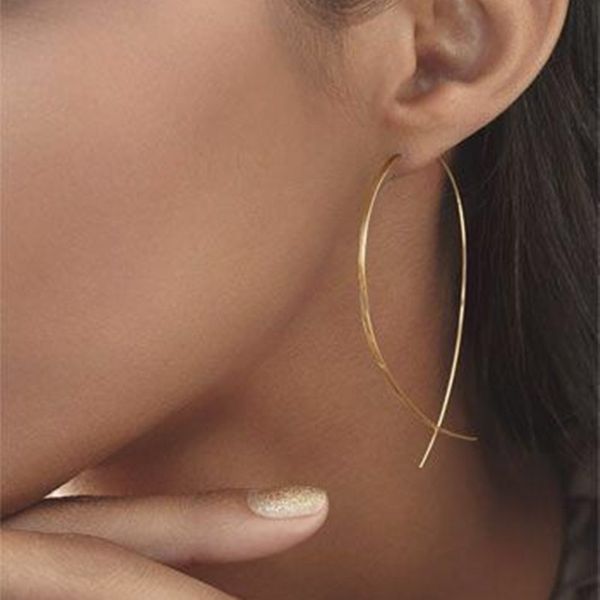 

1pair women star fish shaped wire simple brooch earring hollow girls gold personality accessories brincos de gota, Silver