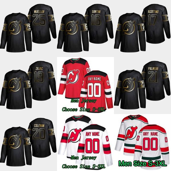 

19 Travis Zajac 2019 Gold Black New Jersey Devils 25 Mirco Mueller 21 Kyle Palmieri Blake Coleman Steven Santini Kenny Agostino Jerseys