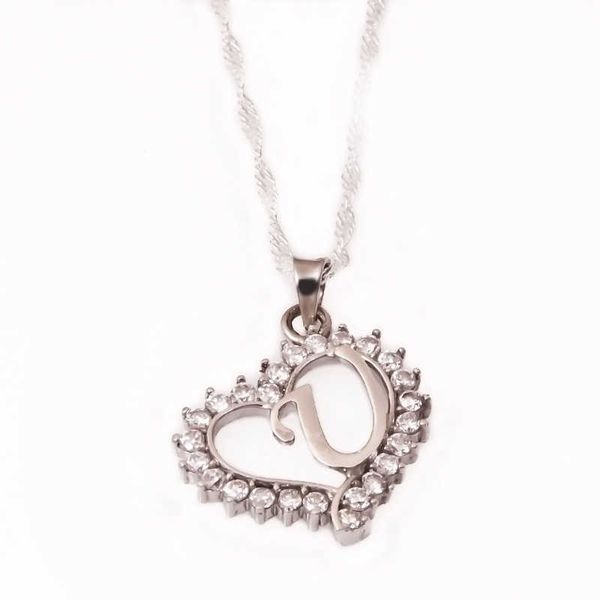 

925 sterling silver letter u heart lady necklace