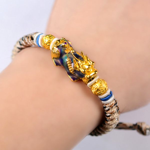 

link, chain ly men brave troops amulet bracelet color changing dragon decor buddhist jewelry m99, Black