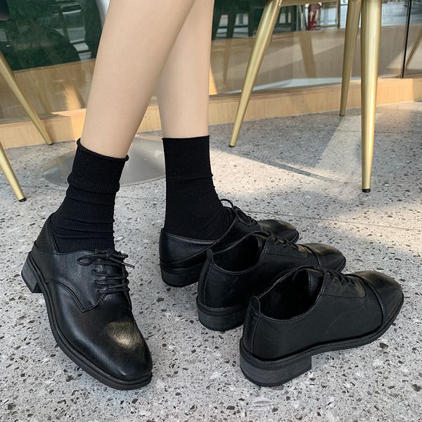 

british style small leather shoes women 2020 new spring wild black lace loafers square head brock single shoes tide z318