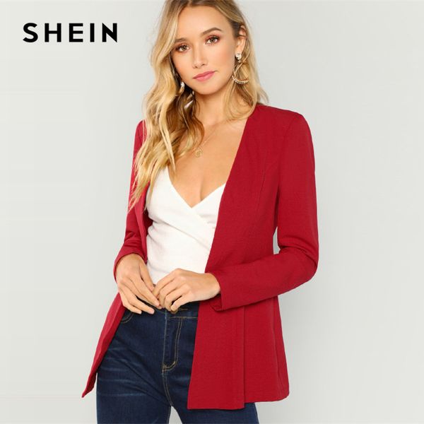 

shein burgundy pearl beaded hook and eye blazer elegant longline workwear coat women autumn long sleeve plain outerwear, White;black