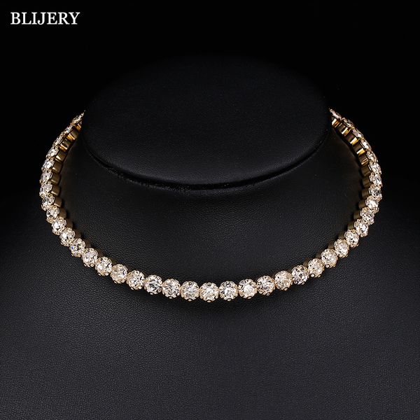 

blijery gold color rhinestone crystal choker necklace for women chain chokers prom wedding jewelry femme collier, Golden;silver