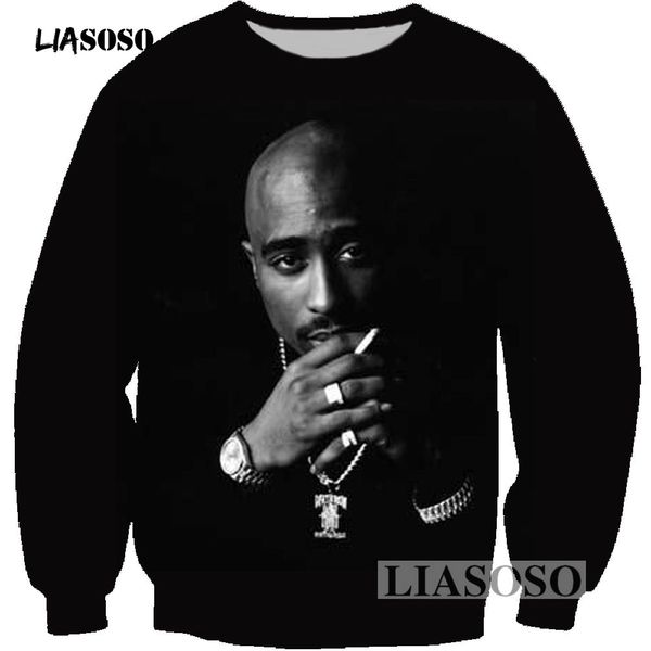 

liasoso pullover hip hop rock singer men women sweatshirt hoodies 3d print 2pac tupac shakur long sleeve clothing plus r3399, Black