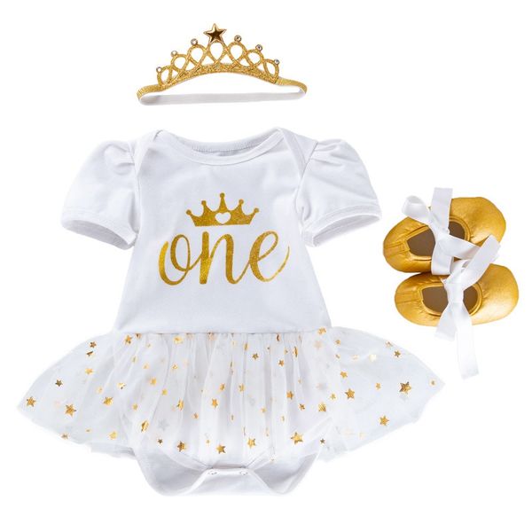 

новорожденных девочки одежда set party princess первого дня рождения одежда bodysuit + стяжка + обувь 3шт дети костюм девушка нарядов, White