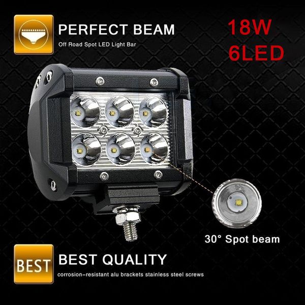hot venda de 4 polegadas 18W 6LED impermeável Luz de trabalho IP67 LED Focos para caminhões fora de estrada Veículos LED Bar