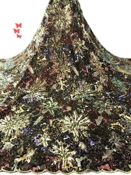 

latest african laces 2020 multi gold color fabric flower french velvet lace fabric with sequin for party dress, Pink;blue