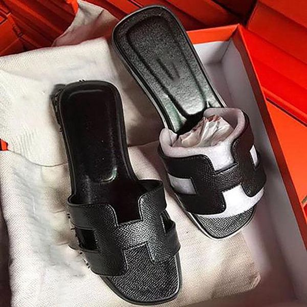 

2020 new slippers sandals flat shoe real leather slides slippers sandals huaraches loafers scuffs for woman eu35-40877, Black;red