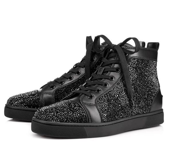 

big size eur36-46 designer shoes high cut red bottom spike sedue calf sneaker luxury party wedding genuine leather casual shoes d09, Black