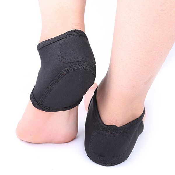

1 pair foot pain relieve heel sleeve plantar wrap arch support heel protector spur pain sock feet ankle care support, Black