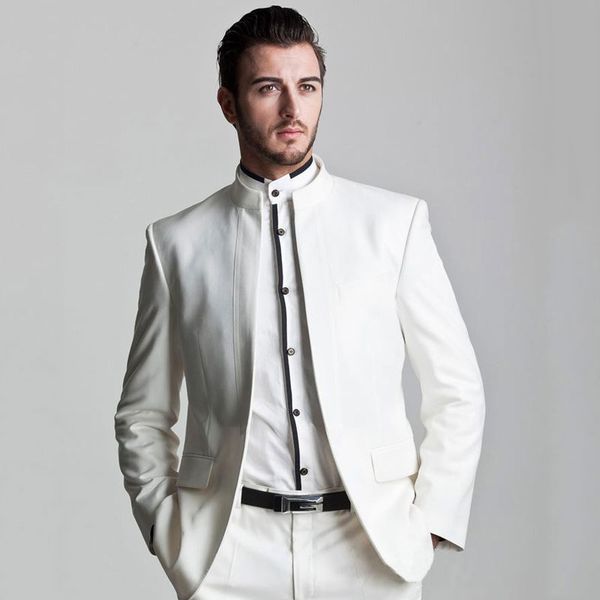 

stand collor italian white men suits for wedding terno masculino 2piece(jacket+pants)groom tuxedos suits men blazers costume homme, Black;gray