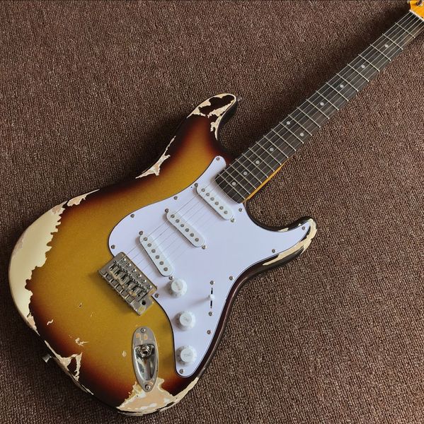 

custom shop,st 6 strings rosewood fingerboard electric guitar,sunburst gitaar relics by hands guitarra