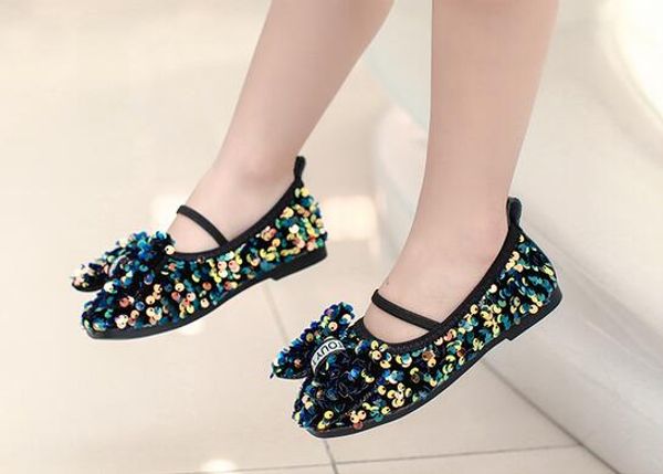 

kids shoes spring new bow children girls fashion princess pea shoes non-slip soft sole shoes size 26-36, Black;red